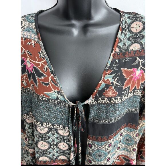 Penelope Boho Bell Sleeve Sheer Top Cover Size M Earthy Bohemian Floral - Picture 2 of 9